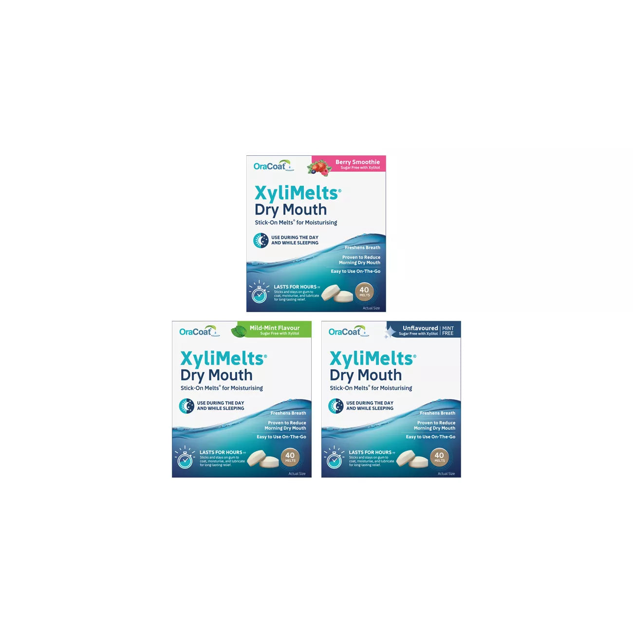 XyliMelts Dry Mouth - Unflavoured. Mild Mint & Berry Smoothie